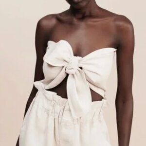 Posse Linen Top mickey bandeau tie front crop womens White (one size) resortwear